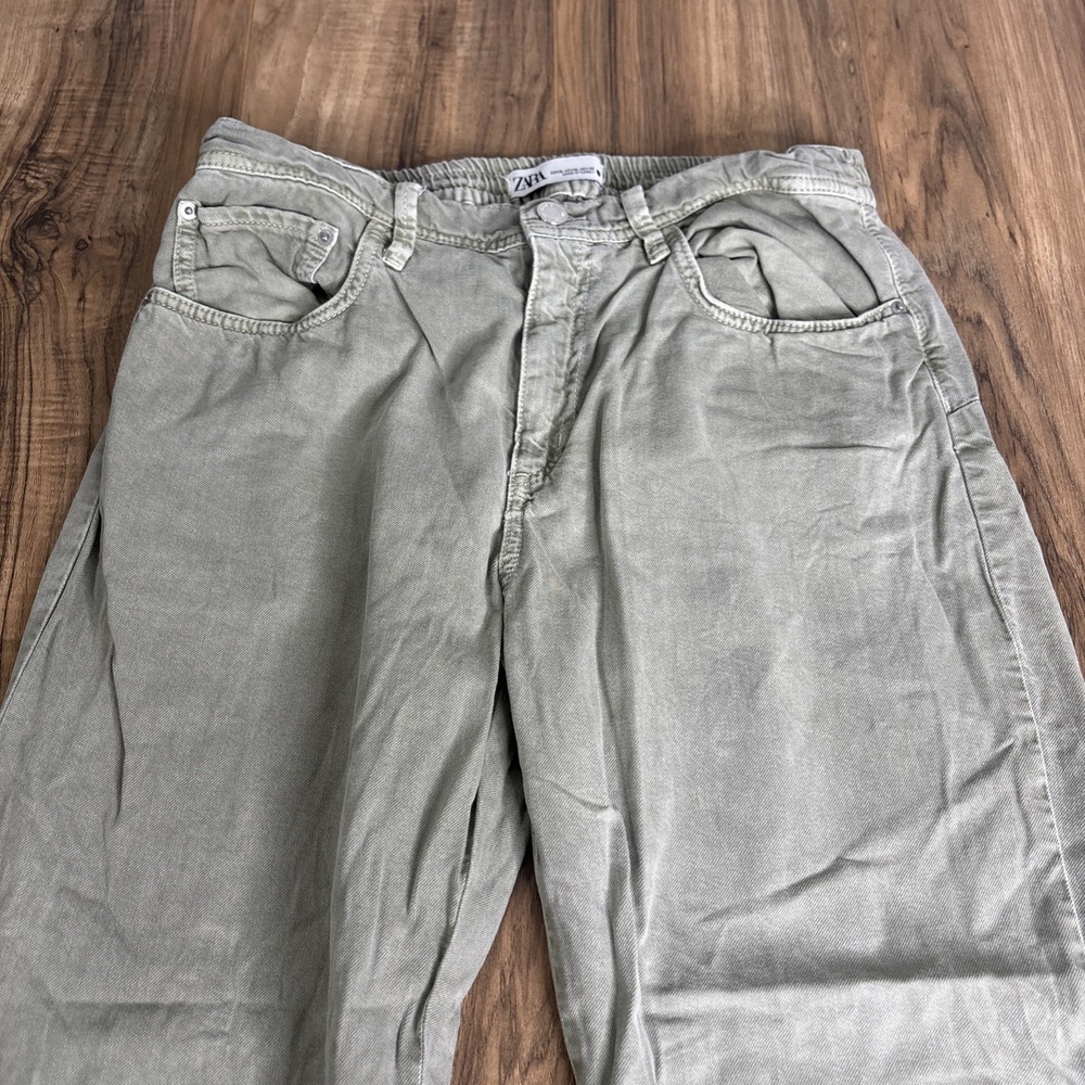 Zara Women's Denim‎ Joggers Pants Size XL Light Olive Green Pull On With Zipper - Picture 4 of 15